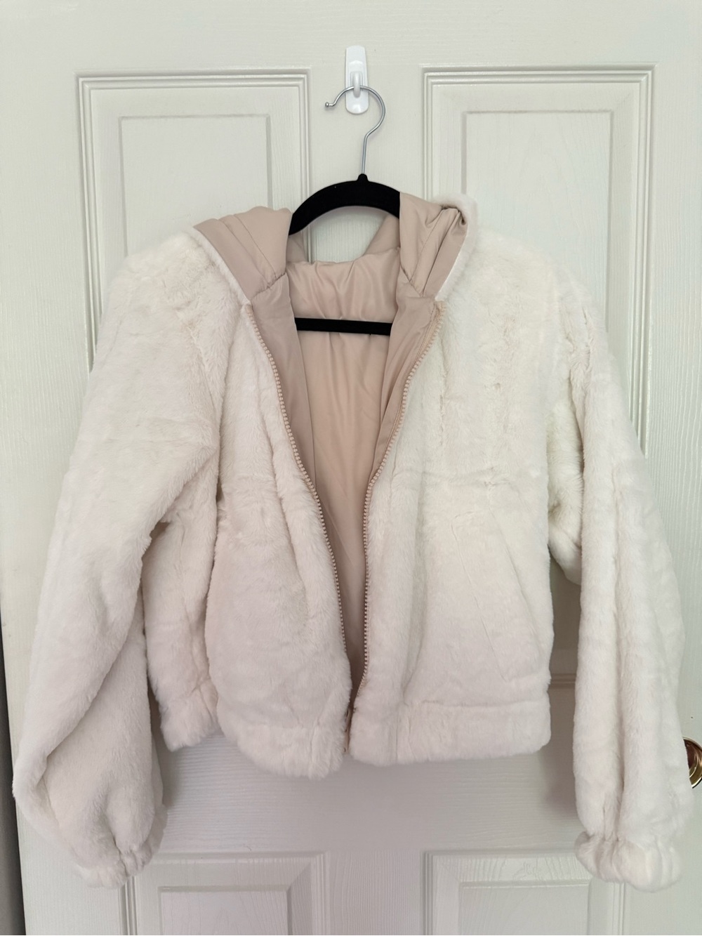 Love Tree Reversible Cream Faux Fur Hooded Jacket